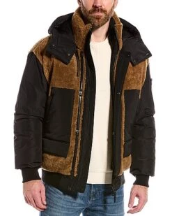 Mackage Viggo Leather-Trim Down Bomber Jacket Men