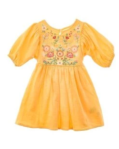 Gauze Fringed Embroidery Dress Kids