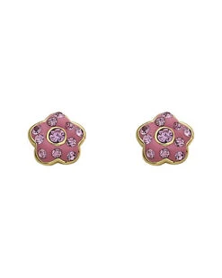 Olly Glitz Flowery Glitz 14K Plated Crystal & Enamel Earrings Kids